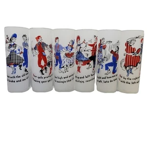 Federal Glass Co. Lot of 6 Square Dance Frosted Hillbilly Dance TUMBLERS Vtg EUC - Picture 1 of 11