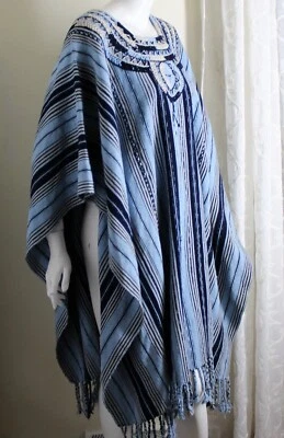 J.Peterman ? Estate Art Ethnic Handwoven Blue Kaftan Tunic OS M L XL 1X 2X 3X - Image 1 of 4