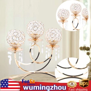 3 Arms Crystal Candle Holder Gold Table Centerpieces for Dining Room Table - Picture 1 of 8