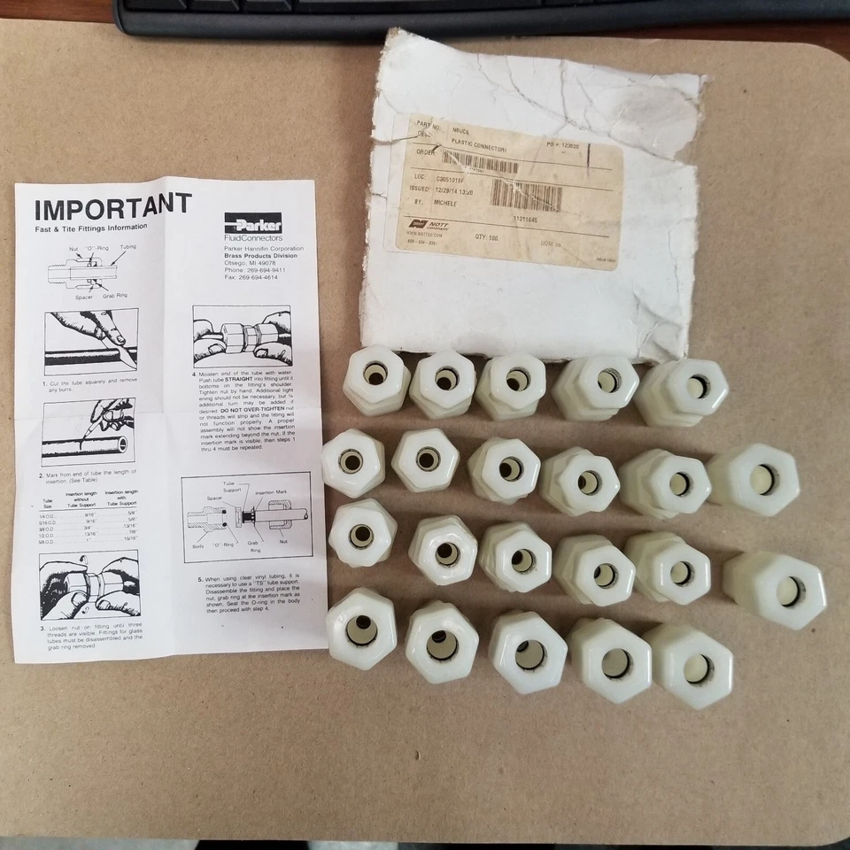 Parker Hannifin N8UC6 Lot Of 22 Nylon 3/8" X 1/2" Fast & Tite Union Connectors - Image 1 of 4
