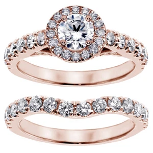 2.15 CT Brilliant Cut Diamond Encrusted Engagement Bridal Set 14k Rose Gold - Picture 1 of 4