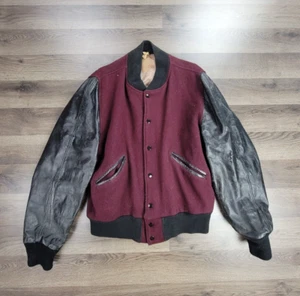 Vintage 1950s Wool Varsity Jacket Small Burgundy Mens Lettermans Butwin Leather - Picture 1 of 16