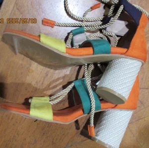 ADORABLE SUMMER 3"HEEL SANDALS! MULTICOLOR SIZE 38 YELLOW GREEN PURPLE &ORANGE! - Picture 1 of 7