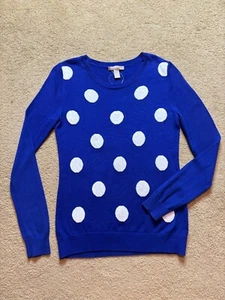 Banana Republic Thin Cotton Cobalt Blue White Polka Dot Pullover Sweater Medium - Picture 1 of 5