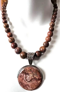 Vintage Signed Jay King Silver & Jasper Pendant Necklace 21" - Picture 1 of 3