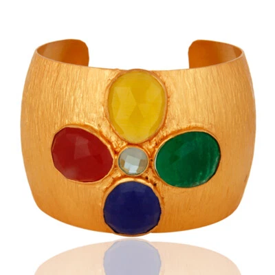 Brazaletes Fulani de varias piedras de nacimiento enchapados en oro de 18 quilates hechos a mano brazalete ancho Foto 1 de 4