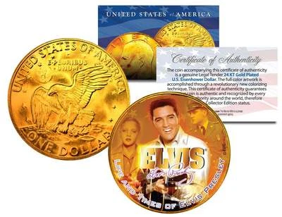 1977 ELVIS PRESLEY *Life & Times* IKE Dollar US Coin 24K Gold Plated - Special $ - Image 1 of 2