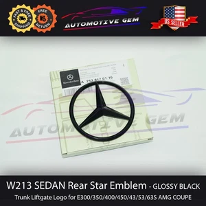 W213 SEDAN Mercedes GLOSS BLACK Star Emblem Rear Trunk Lid Logo Badge AMG E350 - Picture 1 of 2