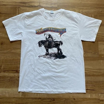 Camiseta De Colección Molly Hatchet L Blanca 100% Algodón Gira de Conciertos Gráfica Rock Años 80 Foto 1 de 4