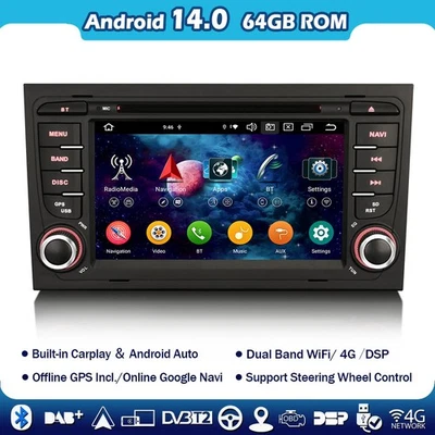 8 Kern Android 14 Autoradio Navi DSP DVD FM Audi A4 B8 S4 RS4 8E B9 B7 Seat Exeo - Bild 1 von 4