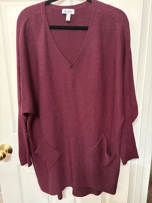 Suéter túnica Denim & Co cuello en V tejido acanalado pequeño vino divino con bolsillos ¡NUEVO! Foto 1 de 4