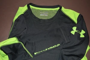 UNDER ARMOUR COLD GEAR Small Men's L/S Poly Spandex FITTED Shirt Charcoal/Neon - Picture 1 of 6