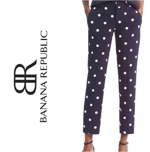 Banana Republic Pants Women 4 Navy White Polka Dot Avery Stretch Comfy Casual - Picture 1 of 7