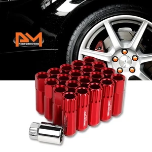 M12X1.25 Red JDM Open End Aluminum Hex Lug Nuts+Spline Locks+Key 20mmx60mm 20Pc - Picture 1 of 3