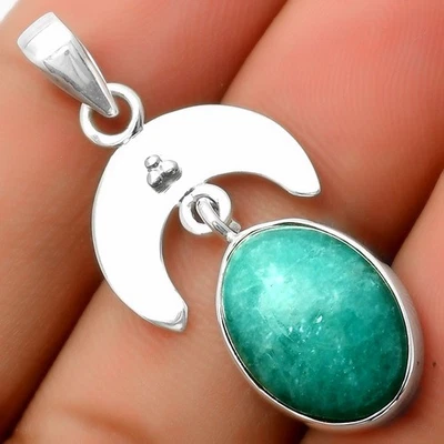 Crescent Moon - Paraiba Amazonite 925 Sterling Silver Pendant Jewelry P-1133 - Image 1 of 4