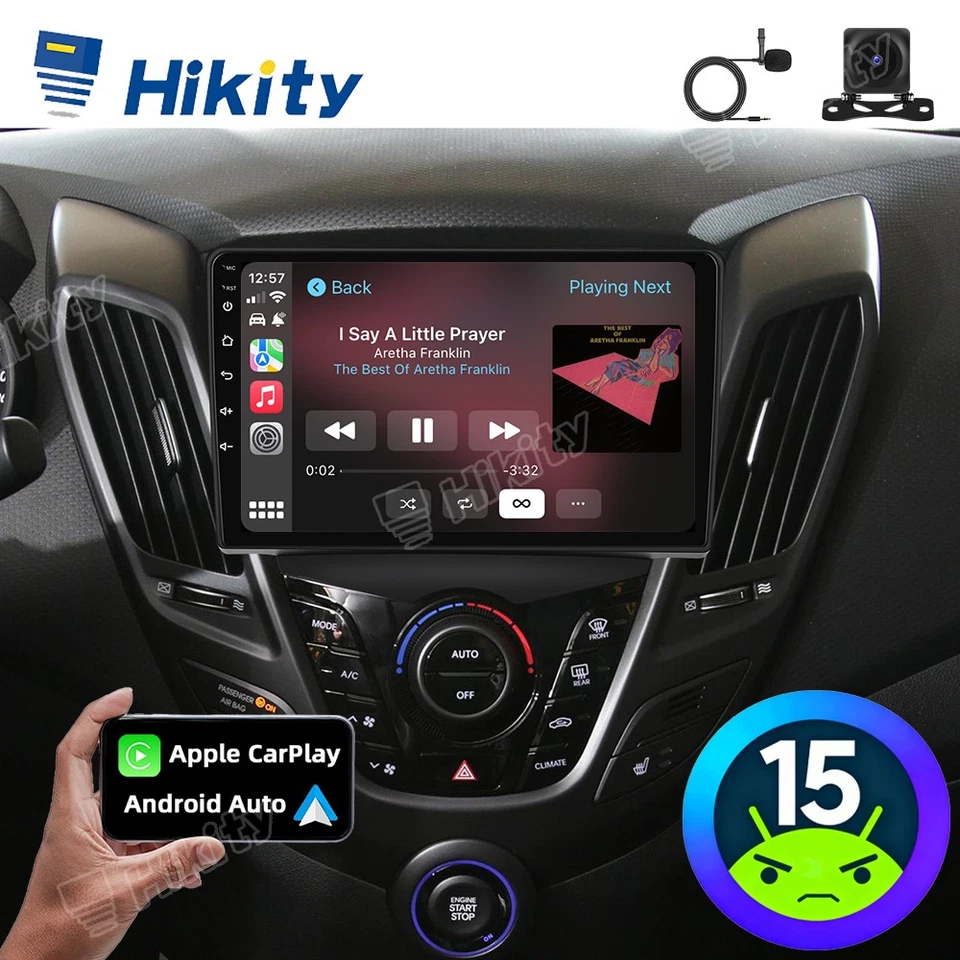 Radio estéreo para automóvil 9" Android 15 GPS Apple CarPlay para Hyundai Veloster 2011-2017 Foto 1 de 4