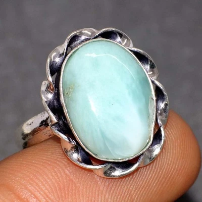 Larimar 925 Silver Plated Gemstone Handmade Ring US 8 Ethnic Gift GW - Image 1 of 3