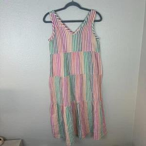 Marine Layer Corinne Double Cloth Maxi Dress S Tiered Multicolor Stripe Breathab - Picture 1 of 9