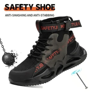 Sneakers alte uomo stivali da lavoro indistruttibili punta acciaio rete traspirante - Foto 1 di 22
