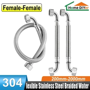 200mm-2000mm lexible Stainless Steel Braided Water 1/2"Hose BSP Female/Elbow End - Picture 1 of 20