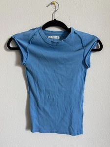 Free People We The Free Ever Had babyblaues geripptes Flügelärmel-T-Shirt XS - Bild 1 von 4