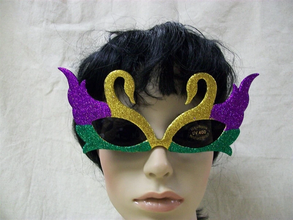Brillante Púrpura Dorado Verde Mardi Gras Cisne Disfraz Gafas Mascarada Princesa Foto 1 de 4