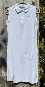 Vintage Woman Lacoste Cotton White Short Sleeve Three Button Polo Dress Size 42 - Picture 1 of 2