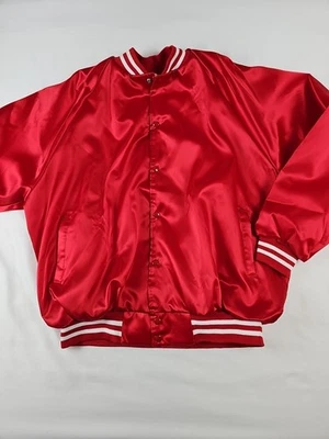 Chaqueta de bombardero de satén roja castaño rojizo de colección a presión blanca a rayas cintura y puño para hombre XXXL Foto 1 de 4