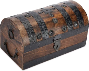 Handcrafted Wooden Pirate Treasure Chest - Vintage Keepsake & Decorative Storage - Picture 1 of 12