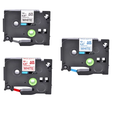 Cinta 3PK negra/roja/azul sobre blanca para etiqueta Brother tze-231 tz-232 tze233 PT-D210 Foto 1 de 4