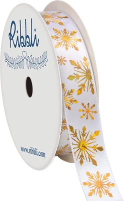 Gold Snowflake Ribbon,5/8 Inch,10-Yard Spool, Iridescent Gold Snowflake Ribbon U - Image 1 of 2