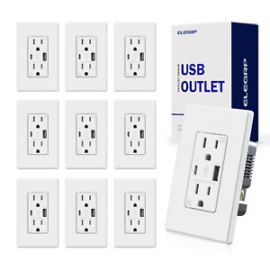 ELEGRP USB Charger Wall Outlet, USB Receptacle with Type a & Type C USB Ports, 1