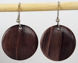 Holz Ebenholz braun rund durchbohrt Ohrhänger Haken Boho rustikal - Bild 1 von 7