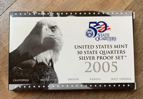 2005 US Mint 50 State Quarters Silver Proof Set Box Insert And COA Only NO COINS Cover