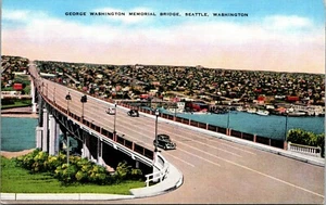 George Washington Memorial Bridge Seattle Washington Linen Postcard - Picture 1 of 2