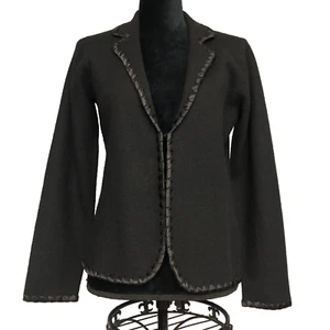 David Brooks Women's 100% Wool Lightweight Blazer Sweater Black M/M Bound Trim - Picture 1 of 10