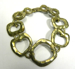Lia Sophia Hammered Link Bracelet Flat Circle Gold Tone - Picture 1 of 4