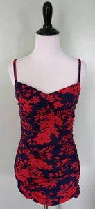 LANDS END Red Blue Ruched Swimwear Swim Suit Top Size 6 - Picture 1 of 4