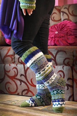 Olive Green mixed color Woolen Knee High Socks - Image 1 of 4