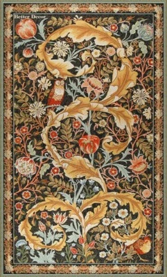 45" WALL JACQ. TAPEÇARIA MEDIEVAL TECIDA Ornamento de Coruja WILLIAM MORRIS ARTE ANTIGA - Imagem 1 de 3