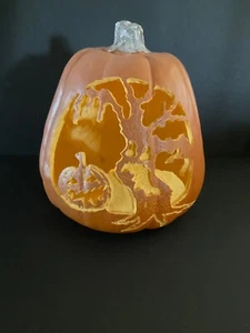 Spooky Halloween Hand Carved Foam Jack O' Lantern Pumpkin & Spooky Tree - Picture 1 of 11