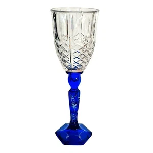 Fenton Art Glass Candlestick Holder Cut Crystal Topper 15" floral handpainted C. - Picture 1 of 6