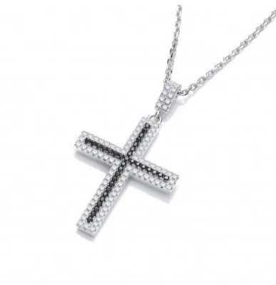 Large Black Gemstone Cross With Chain Solid Sterling Silver Luxurious Packaging - Image 1 of 4
