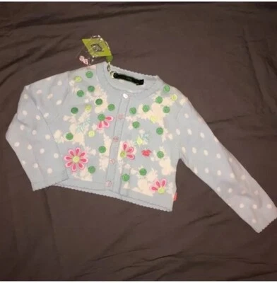 NUEVO Suéter Cárdigan Oilily Niñas Azul y Blanco Polkadot Rosa Flores Talla 98 (3-4) Foto 1 de 3