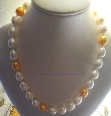 19" Excelente Collar de Perlas Mar del Sur 9x12mm Blanco Dorado Multicolor Oro 14k P Foto 1 de 4