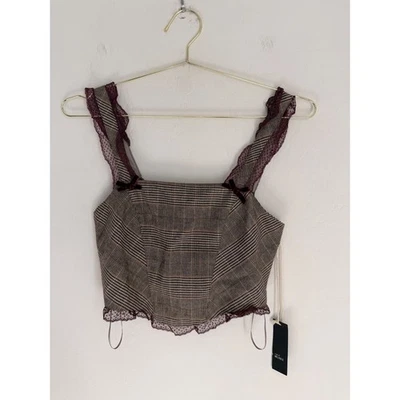 Corsé a Cuadros West of Melrose Top Borde de Encaje Arcos Marrón Negro Talla S Nuevo con Etiquetas Foto 1 de 4