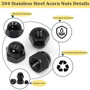 80PCS SAE Black Steel Acorn Nuts Assortment Kit UNC Cap Nuts with Dome Head Blac - Picture 1 of 7