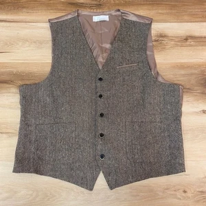 Mens Ferrecci Bradford Tweed Vest Waistcoat Brown Slim Fit 44L Casual Formal - Picture 1 of 9