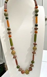 Vtg Multicolor Large Chunky Wooden Beaded Necklace Ethnic Boho Necklace - Picture 1 of 4
