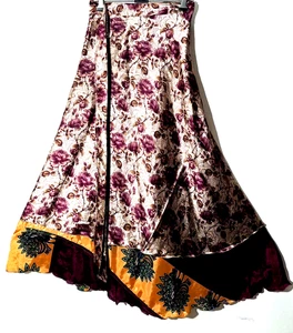Incredible-art Vintage Silk Sari Magic Wrap Skirt Reversible Double Layer skirt, - Picture 1 of 6